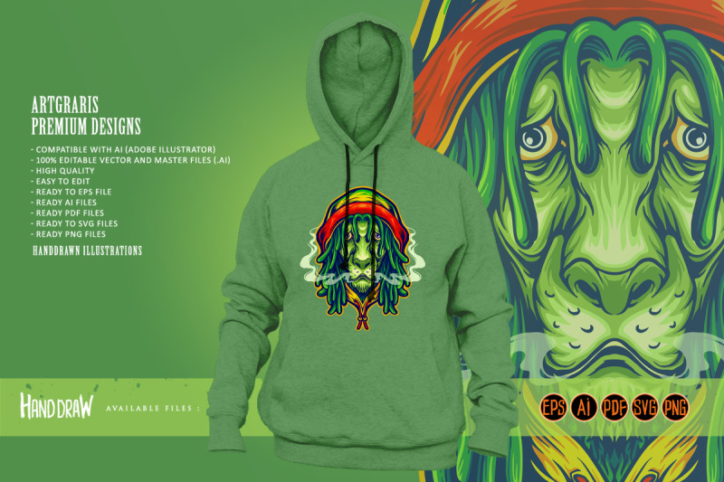 head-rasta-lion-weed-smoke-mascot-illustrations