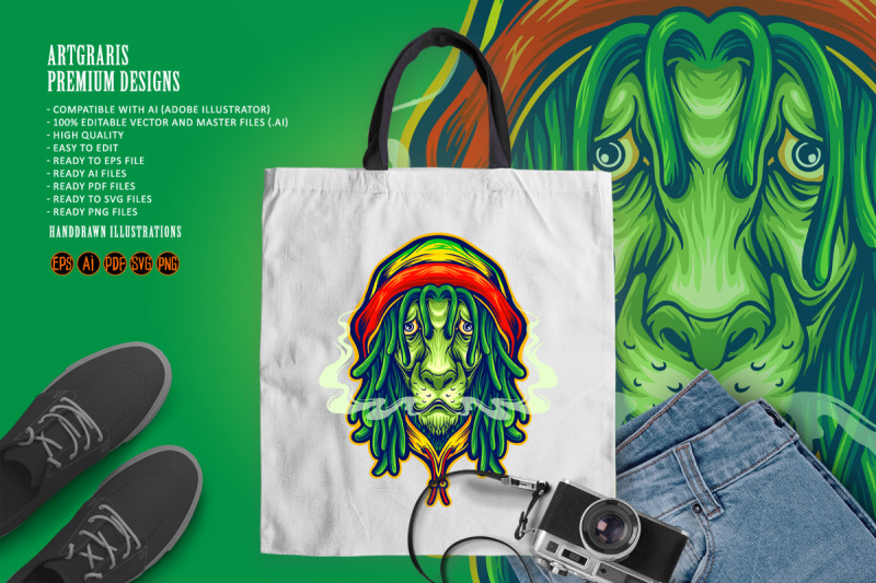 head-rasta-lion-weed-smoke-mascot-illustrations