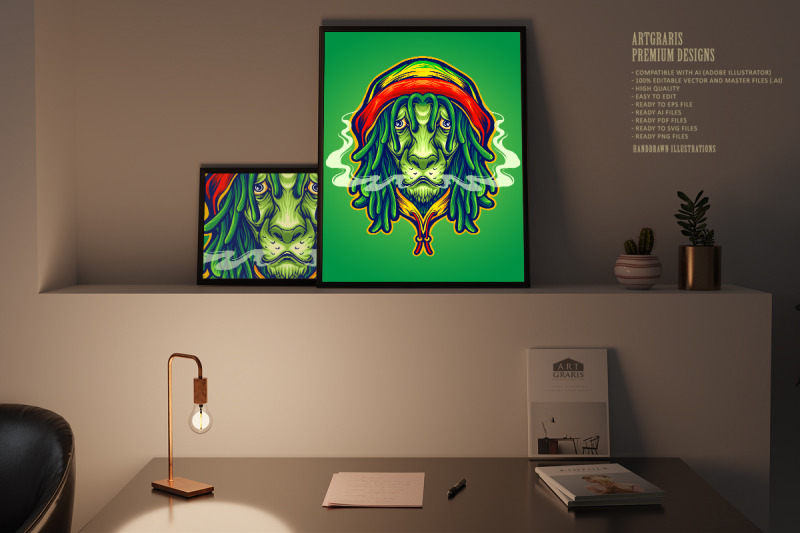 head-rasta-lion-weed-smoke-mascot-illustrations