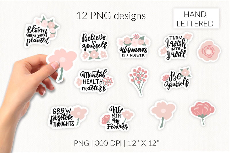 positive-inspirational-printable-stickers-set-with-flowers