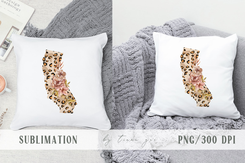 floral-california-map-sublimation-clipart-png-file