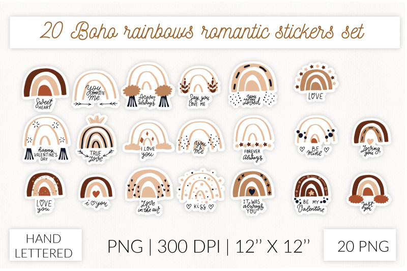 boho-rainbow-stickers-romantic-love-sticker-pack