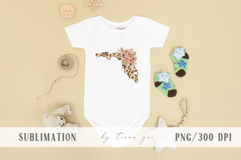 floral-florida-map-sublimation-clipart-png-file