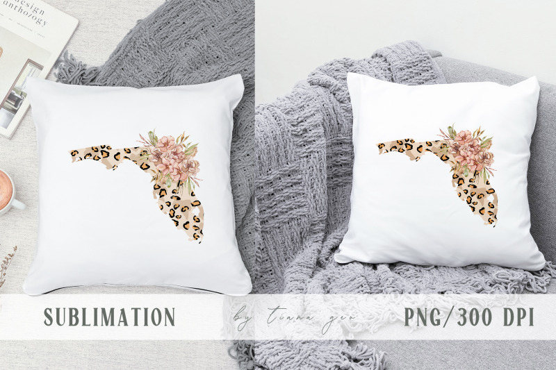 floral-florida-map-sublimation-clipart-png-file