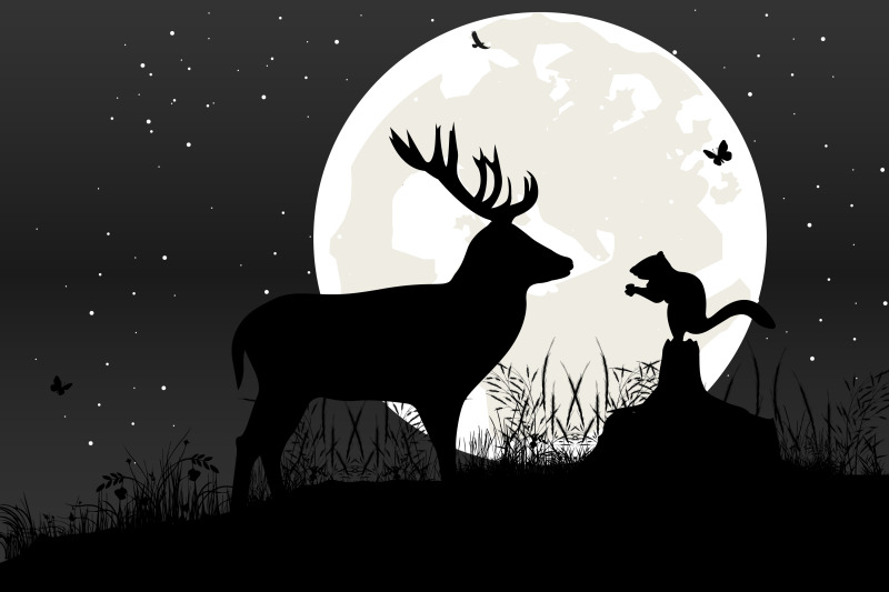 cute-deer-and-squirrel-silhouette