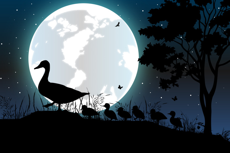 cute-duck-and-moon-silhouette