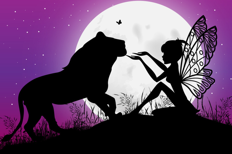 cute-fairy-and-lion-silhouette