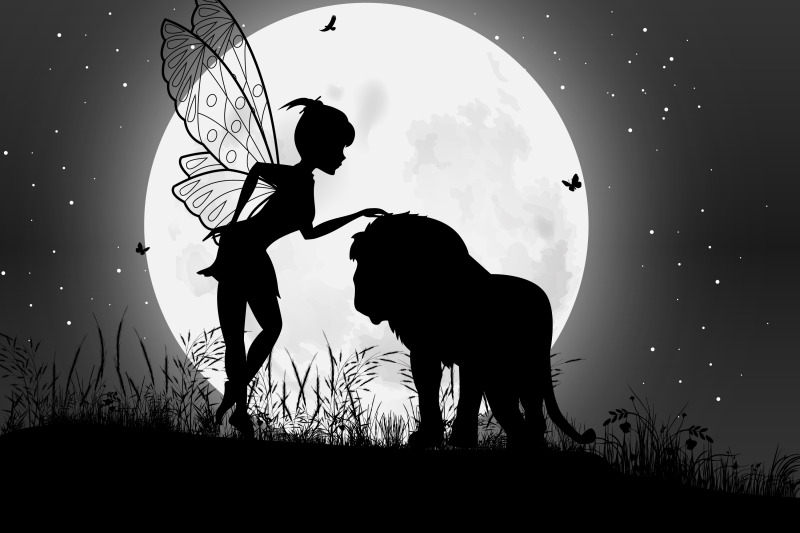 cute-fairy-and-lion-silhouette