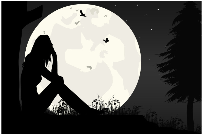 cute-girl-and-moon-silhouette