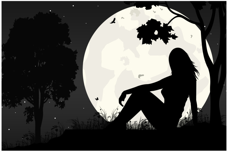 cute-girl-and-moon-silhouette