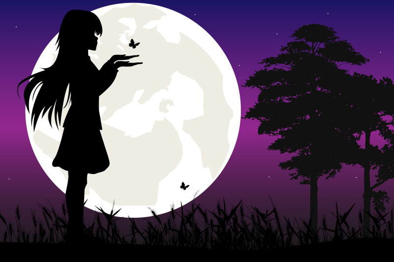 cute-girl-and-moon-silhouette
