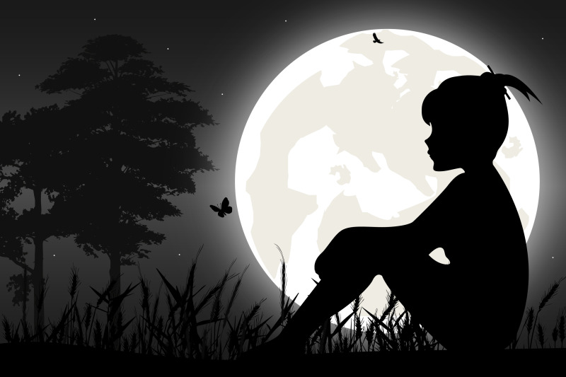 cute-girl-and-moon-silhouette