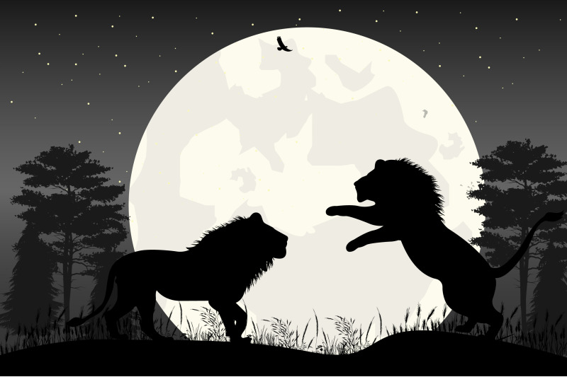 cute-lion-and-moon-silhouette