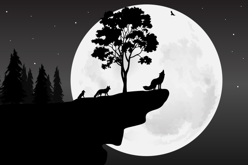 cute-wolf-and-moon-silhouette