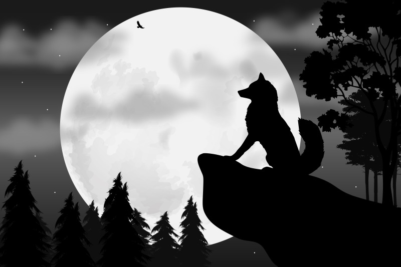 cute-wolf-and-moon-silhouette