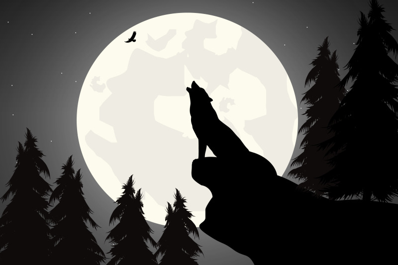 cute-wolf-and-moon-silhouette