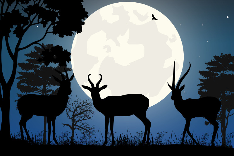 cute-antelope-and-moon-silhouette