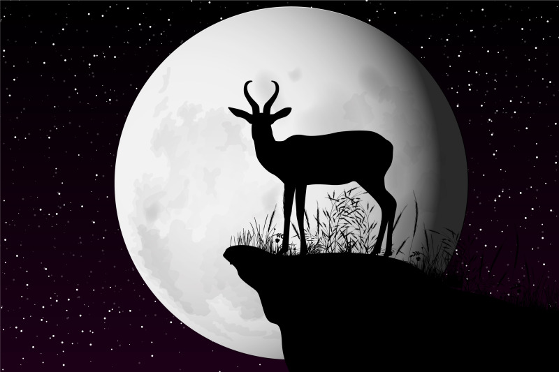 cute-antelope-and-moon-silhouette