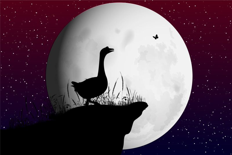 cute-goose-and-moon-silhouette