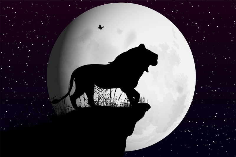 cute-lion-and-moon-silhouette