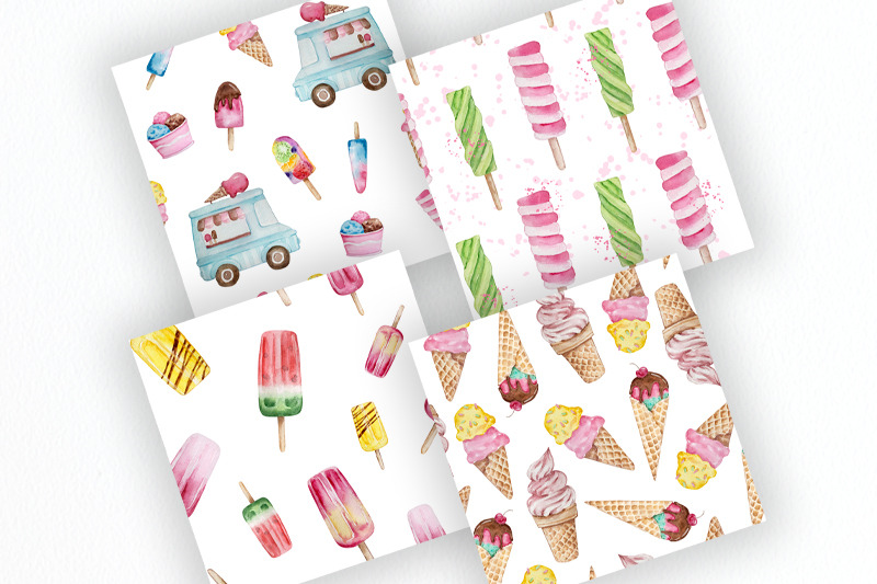 ice-cream-watercolor-digital-paper