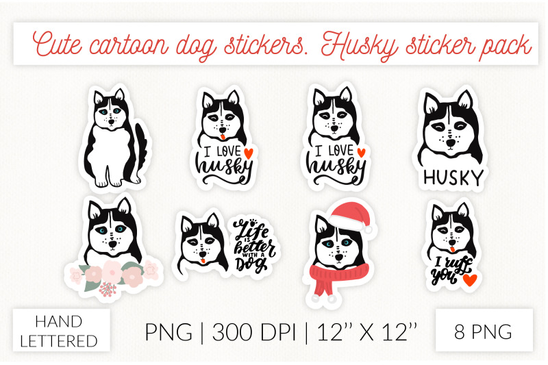 cute-cartoon-dog-sticker-set-husky-sticker-pack