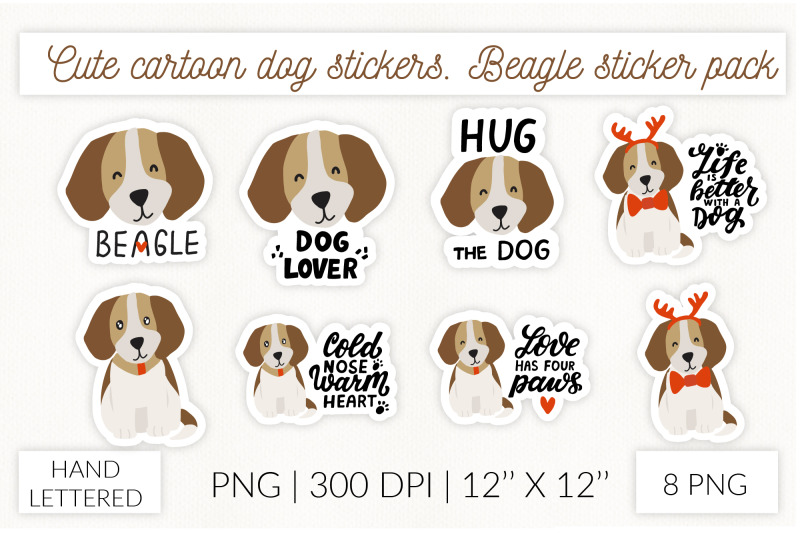cute-cartoon-dog-sticker-set-beagle-sticker-pack