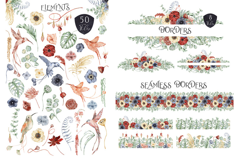 fantazy-hummingbirds-and-flowers-watercolor-clipart