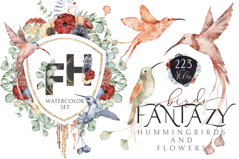 fantazy-hummingbirds-and-flowers-watercolor-clipart