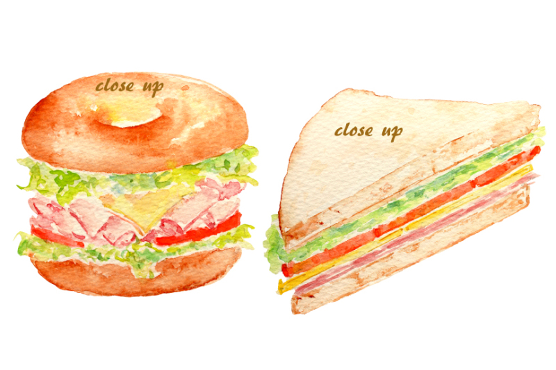 watercolor-sandwich-burger-hotdog