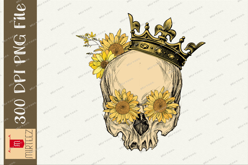 vintage-skull-crown-sunflower-png