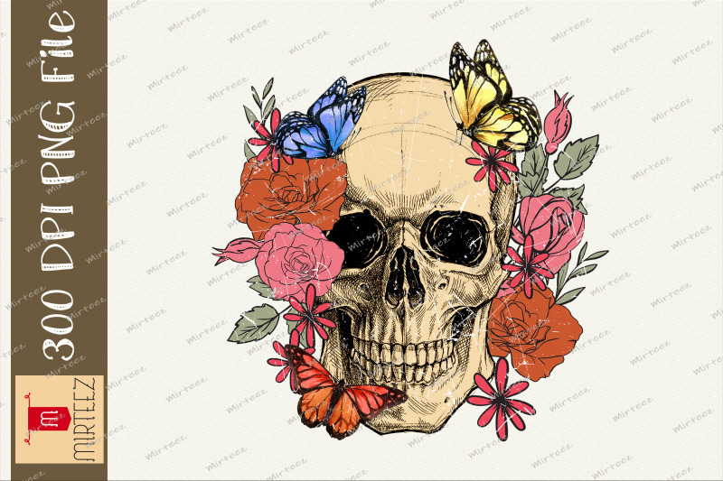 boho-vintage-skull-with-flower-png