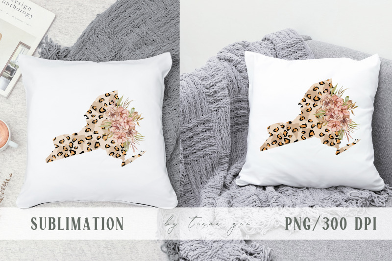 floral-new-york-map-sublimation-clipart-png-file