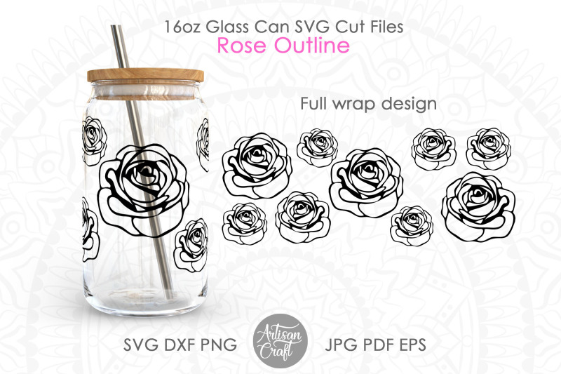 rose-can-glass-svg-rose-outline-svg-16oz-can-glass-wraps-svg-flower