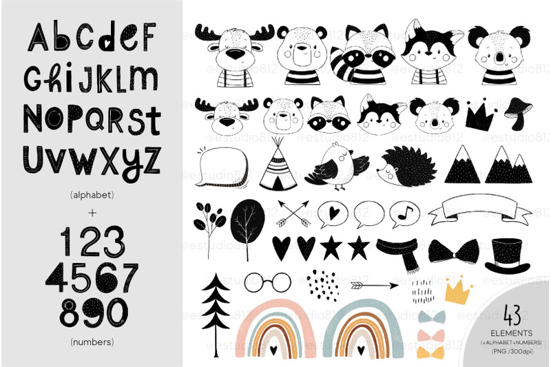 scandinavian-animals-clipart-minimalist-nursery-doodle-animal-clip-art