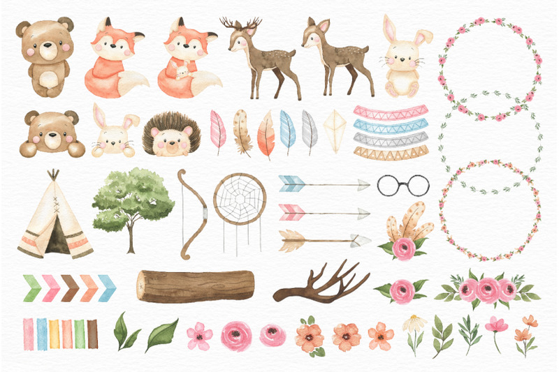 woodland-nursery-clipart-woodland-animals-watercolor-digital-clipart