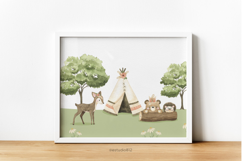 woodland-nursery-clipart-woodland-animals-watercolor-digital-clipart