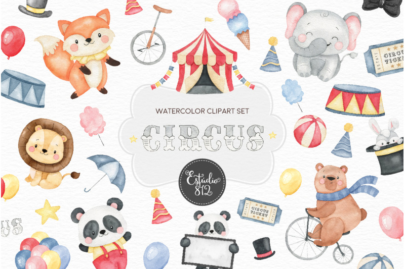 circus-nursery-clipart-circus-animals-watercolor-digital-clipart-cir