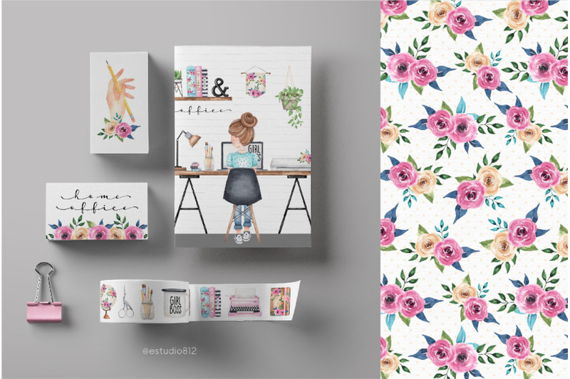 home-office-clipart-planner-girl-watercolor-digital-clipart-planner