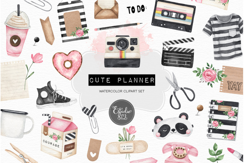planner-clipart-planner-girl-watercolor-digital-clipart-planner-set