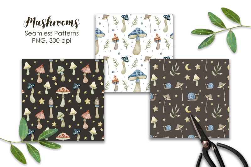 watercolor-mushrooms-seamless-patterns