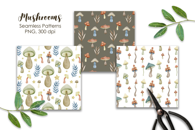 watercolor-mushrooms-seamless-patterns