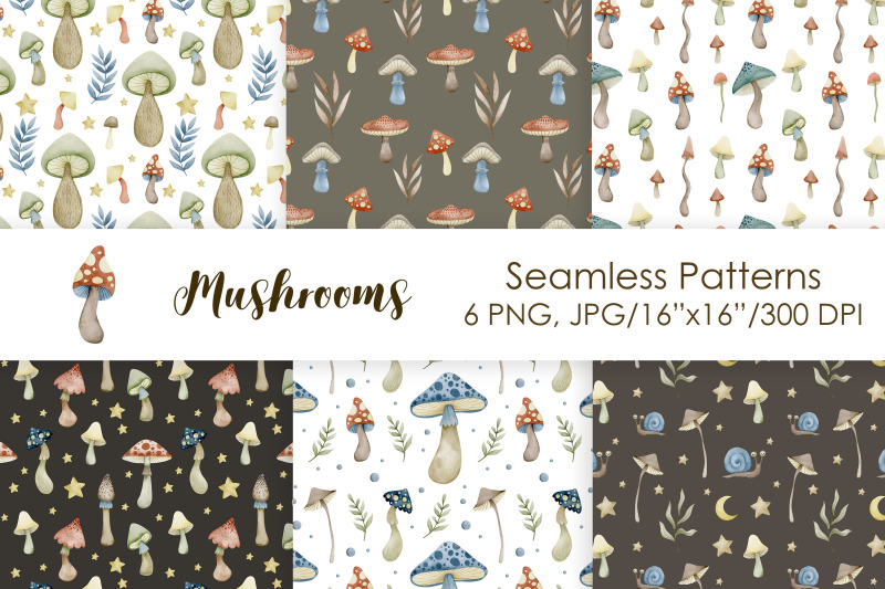 watercolor-mushrooms-seamless-patterns