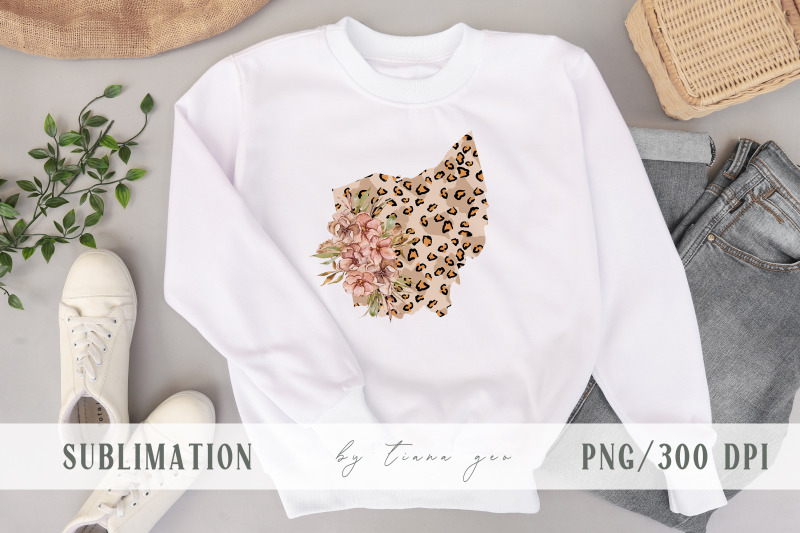 floral-leopard-ohio-map-sublimation-clipart-png-file