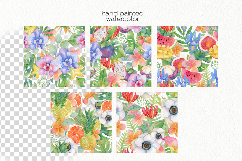 watercolor-tropics-seamless-patterns