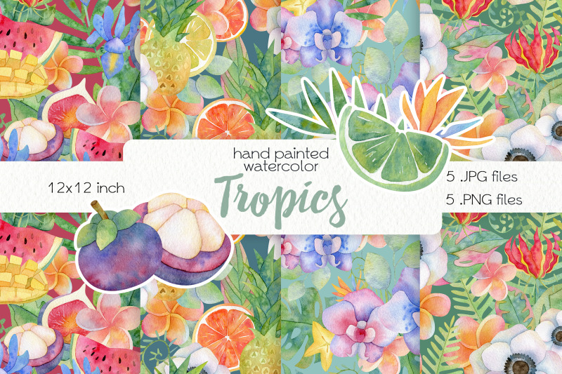 watercolor-tropics-seamless-patterns