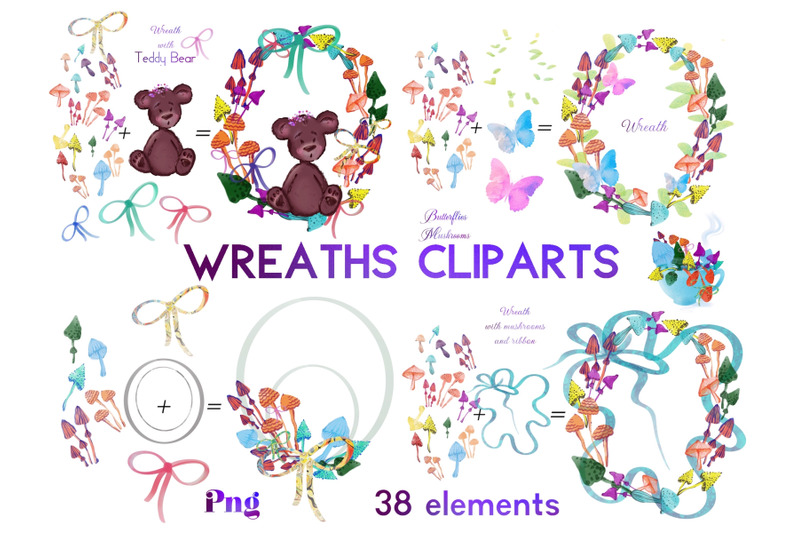 wreath-teddy-bear-mushrooms-clipart