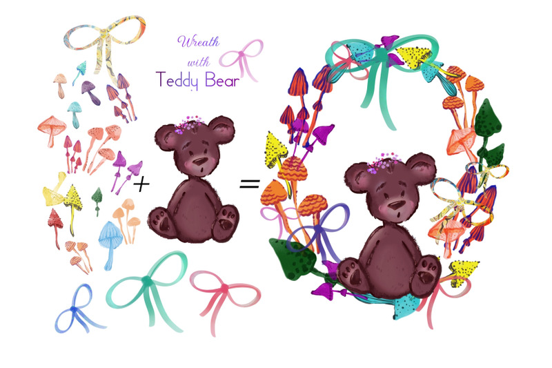 wreath-teddy-bear-mushrooms-clipart