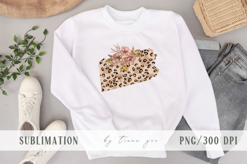 floral-leopard-pennsylvania-map-sublimation-clipart-png