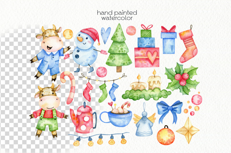 watercolor-christmas-bulls-clipart-png-files